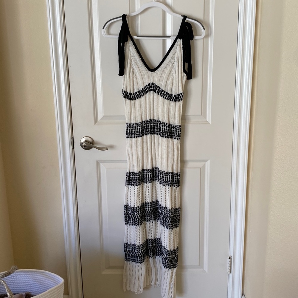 NWOT Crochet Maxi Dress - White with Black Stripes - Medium